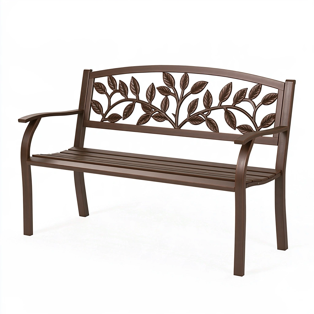 Gartenbank 122 x 61 x 88 cm aus Metall Braun mit Blattmuster