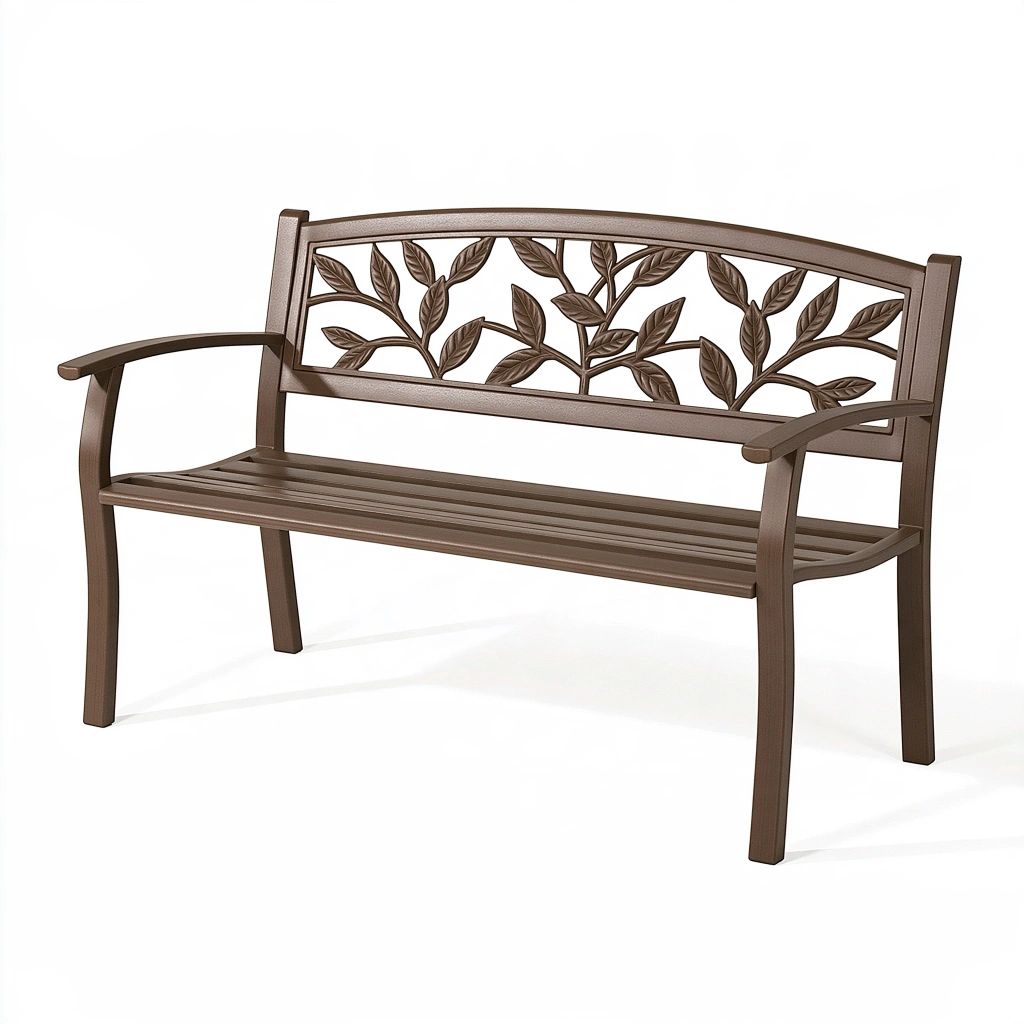 Gartenbank 122 x 61 x 89 cm Metall Braun - Blattmotiv mit Armlehnen