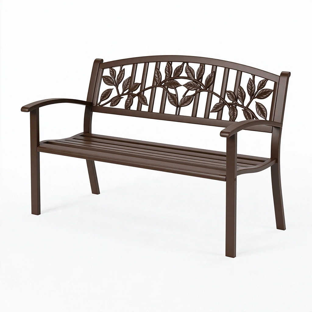 Gartenbank 120 cm Metall braun mit Blättermuster für Außenbereich