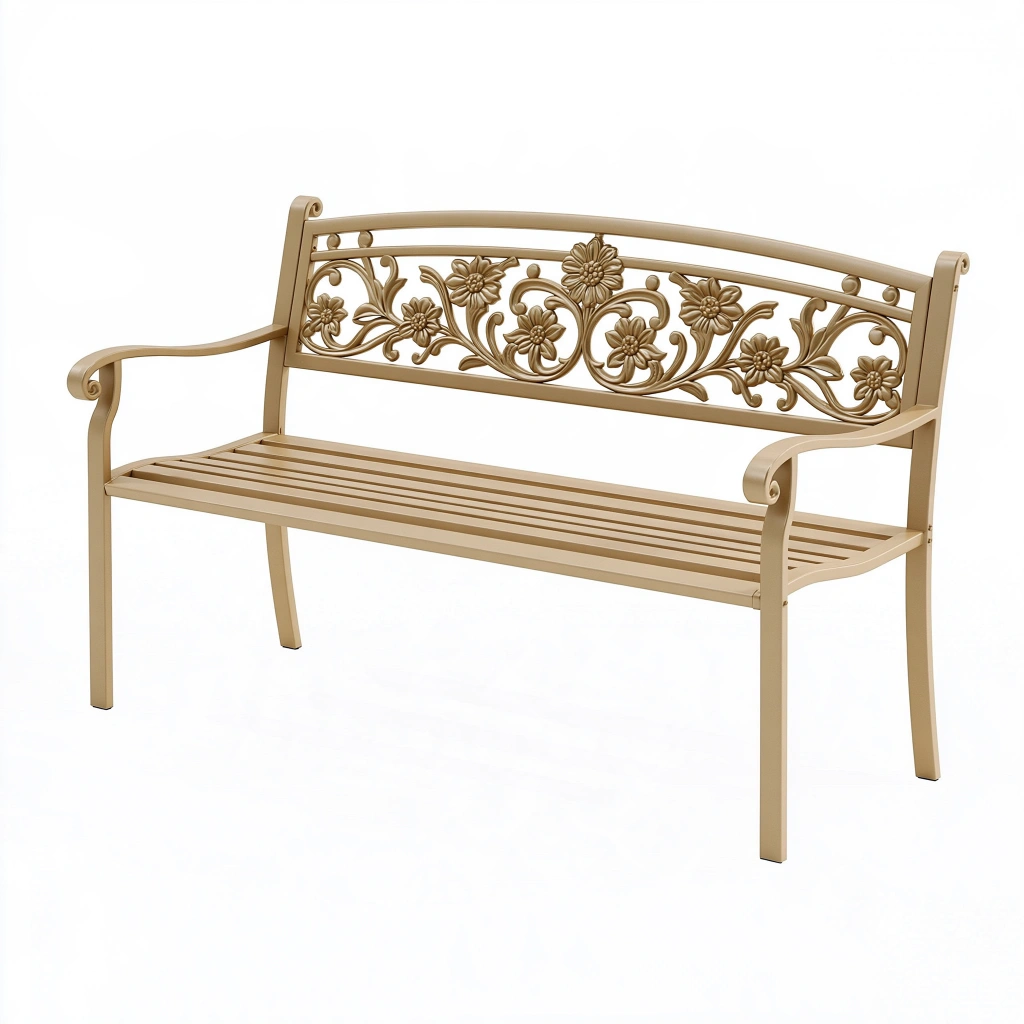 Gartensitzbank 122 cm aus Metall Gold mit Blumenornamenten