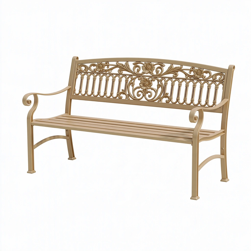 Gartenbank 150 x 60 x 90 cm Metall Beige für Außenbereich klassischer Blumenstil
