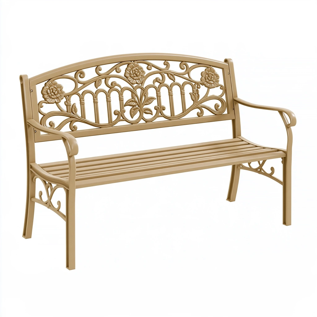 Gartenbank 122 x 59 x 92 cm Metall Beige mit Blumenmuster und Armlehnen