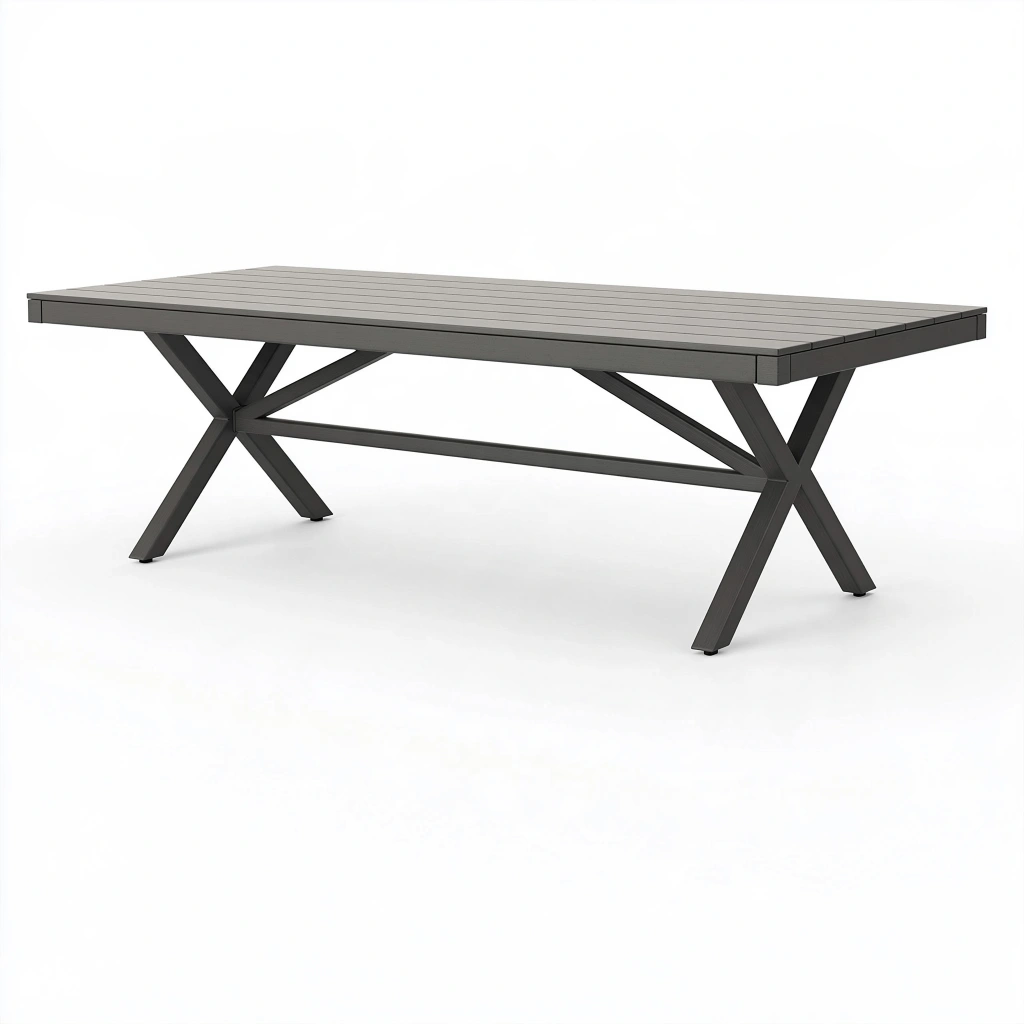 Gartentisch 200 x 90 x 75 cm Metall Grau - rechteckiger Esstisch mit Lamellenplatte