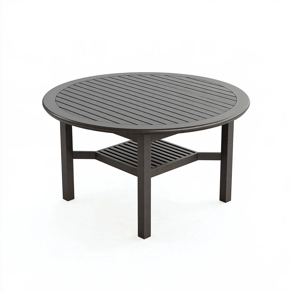 Runder Gartentisch 100 cm Kunststoff Dunkelgrau mit Ablagefach