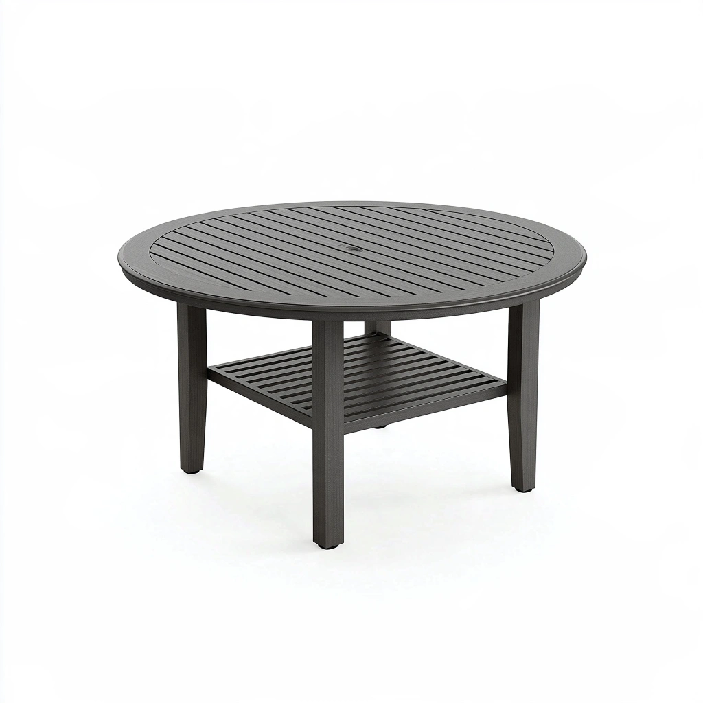 Runder Gartentisch 100 cm Kunststoff Anthrazit mit Ablagefläche