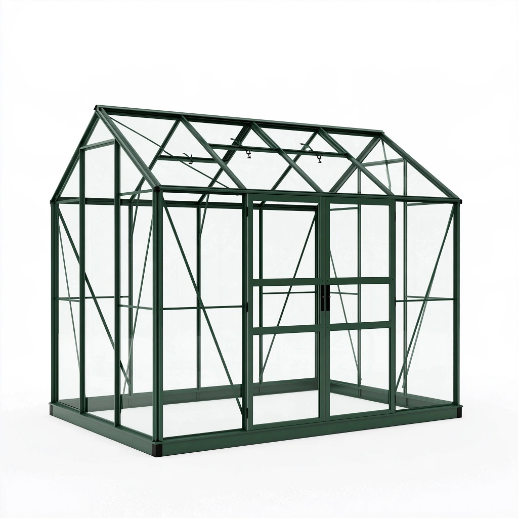 Gewächshaus 190 x 190 x 195 cm aus Aluminium Dunkelgrün mit Schiebetür