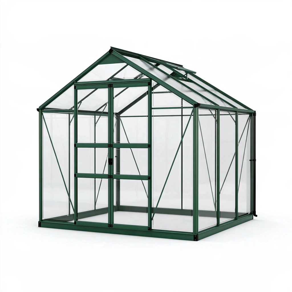 Gewächshaus 190 x 190 x 195 cm Aluminium Grün mit transparenten Paneelen und Dachfenster