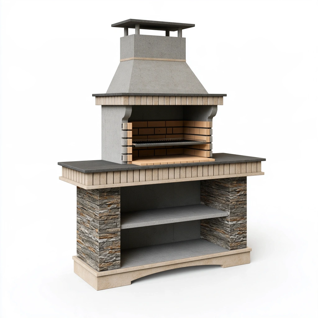 Grillkamin 140 x 70 x 230 cm aus Beton in Grau mit Grillrost für den Garten