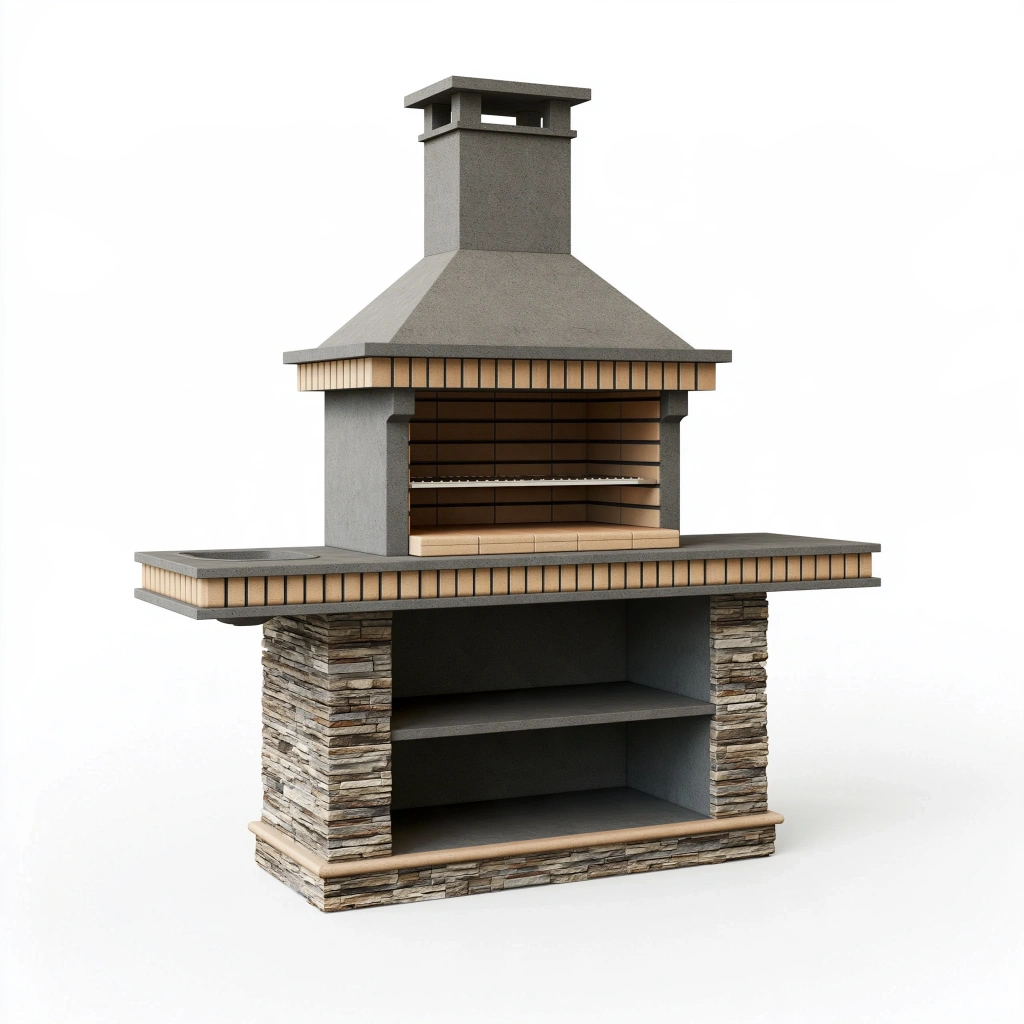 Gartenkamin Grill 180 x 70 x 230 cm aus Beton in Anthrazit mit Grillrost und Ablage
