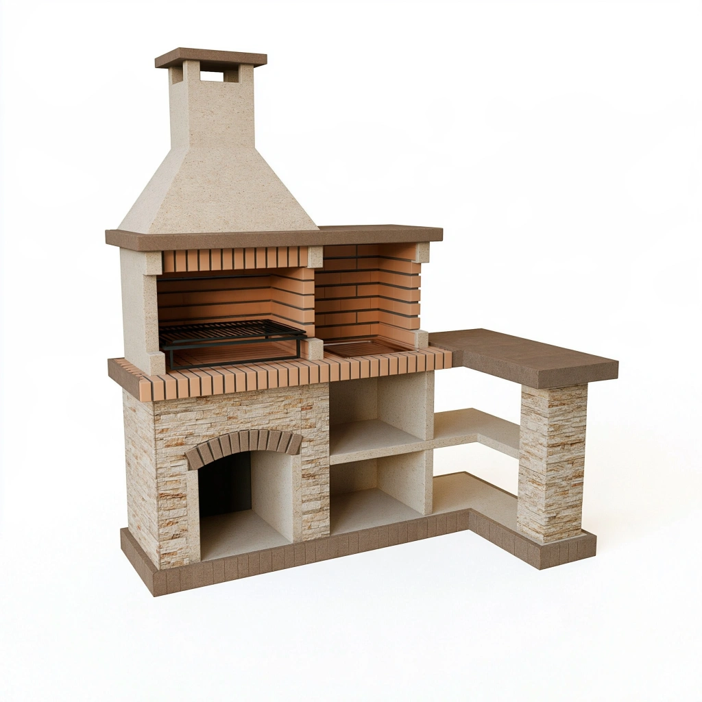 Gartengrill 180 x 90 x 210 cm Beton Beige Braun mit Kamin und Arbeitsfläche