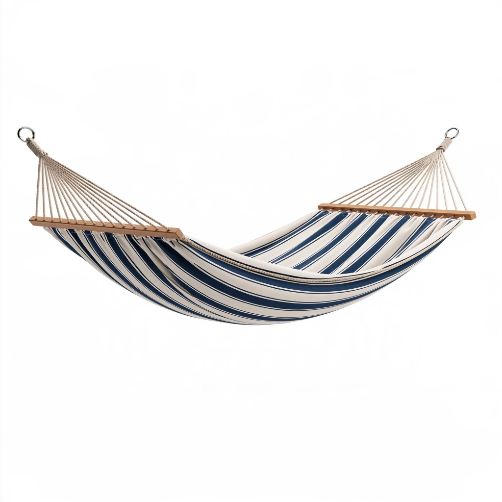 Hängematte 330 x 140 cm Baumwolle Blau Weiß mit Holzspreizstäben für Garten und Terrasse