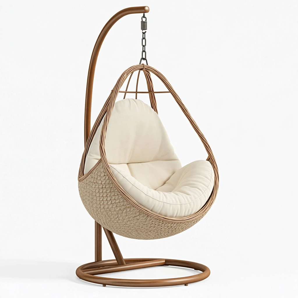 Hängesessel 105 x 105 x 195 cm Geflecht Metall Braun Creme mit Gestell Boho