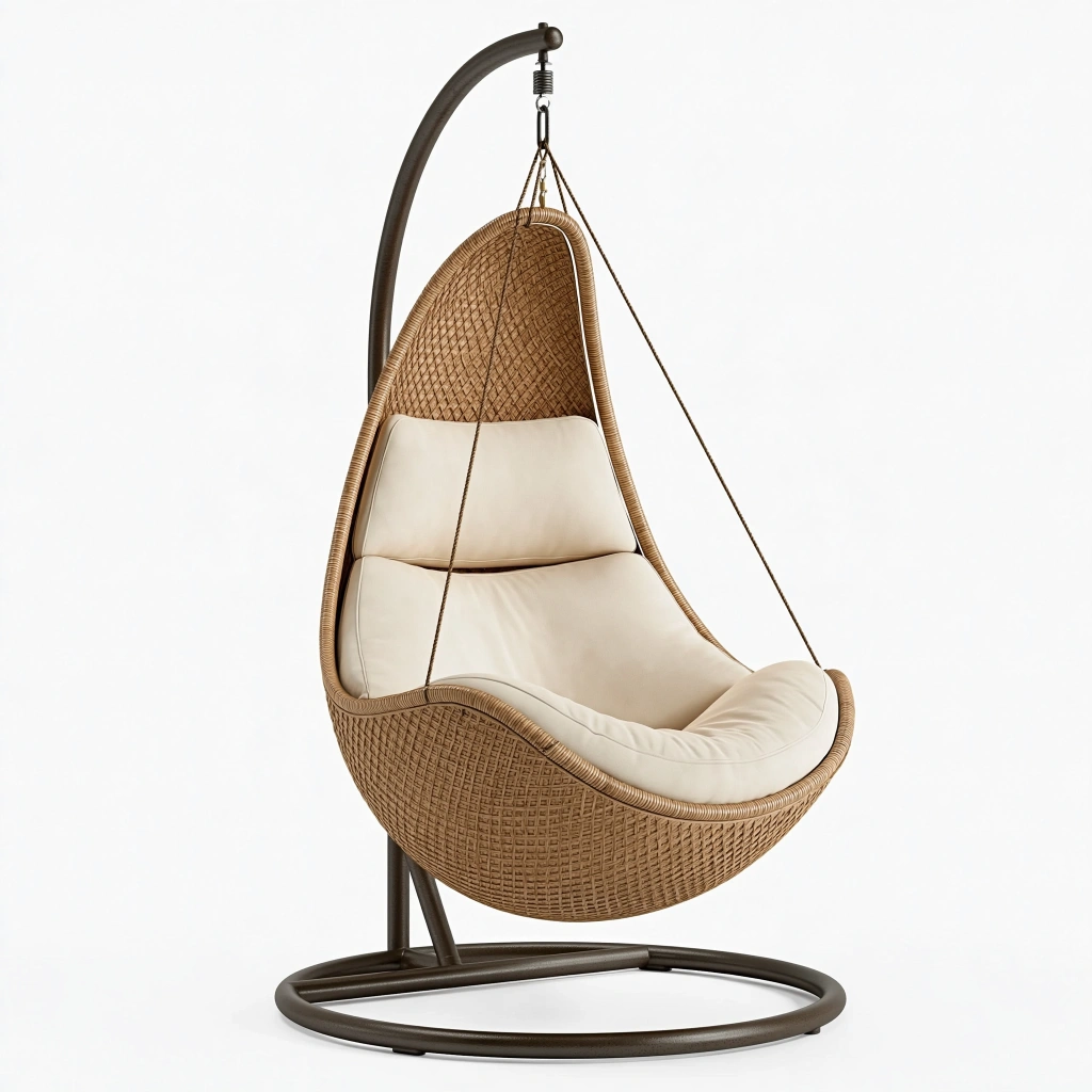 Hängesessel 105 x 105 x 195 cm aus geflochtenem Rattan in Naturbraun mit Metallgestell