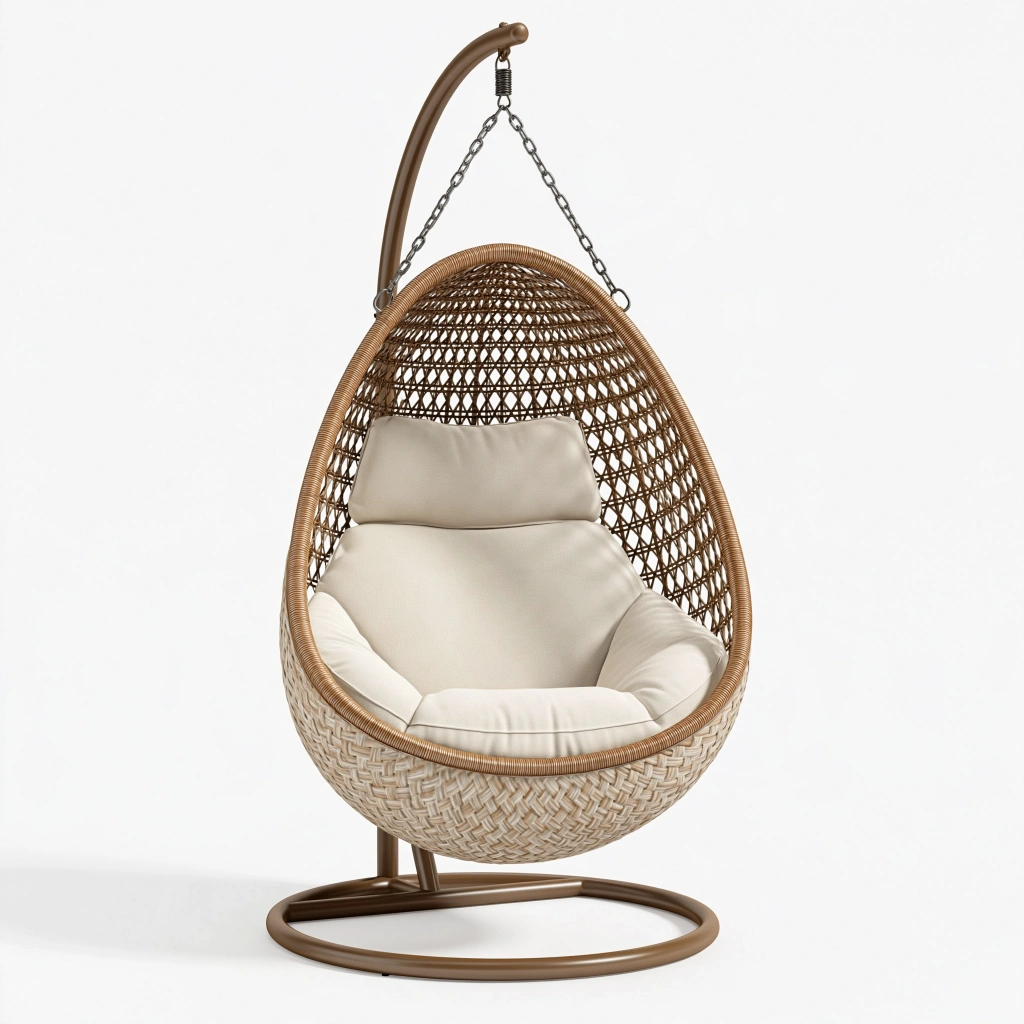 Hängesessel 105 x 105 x 195 cm aus Geflecht und Stahl Braun Creme im Boho-Stil