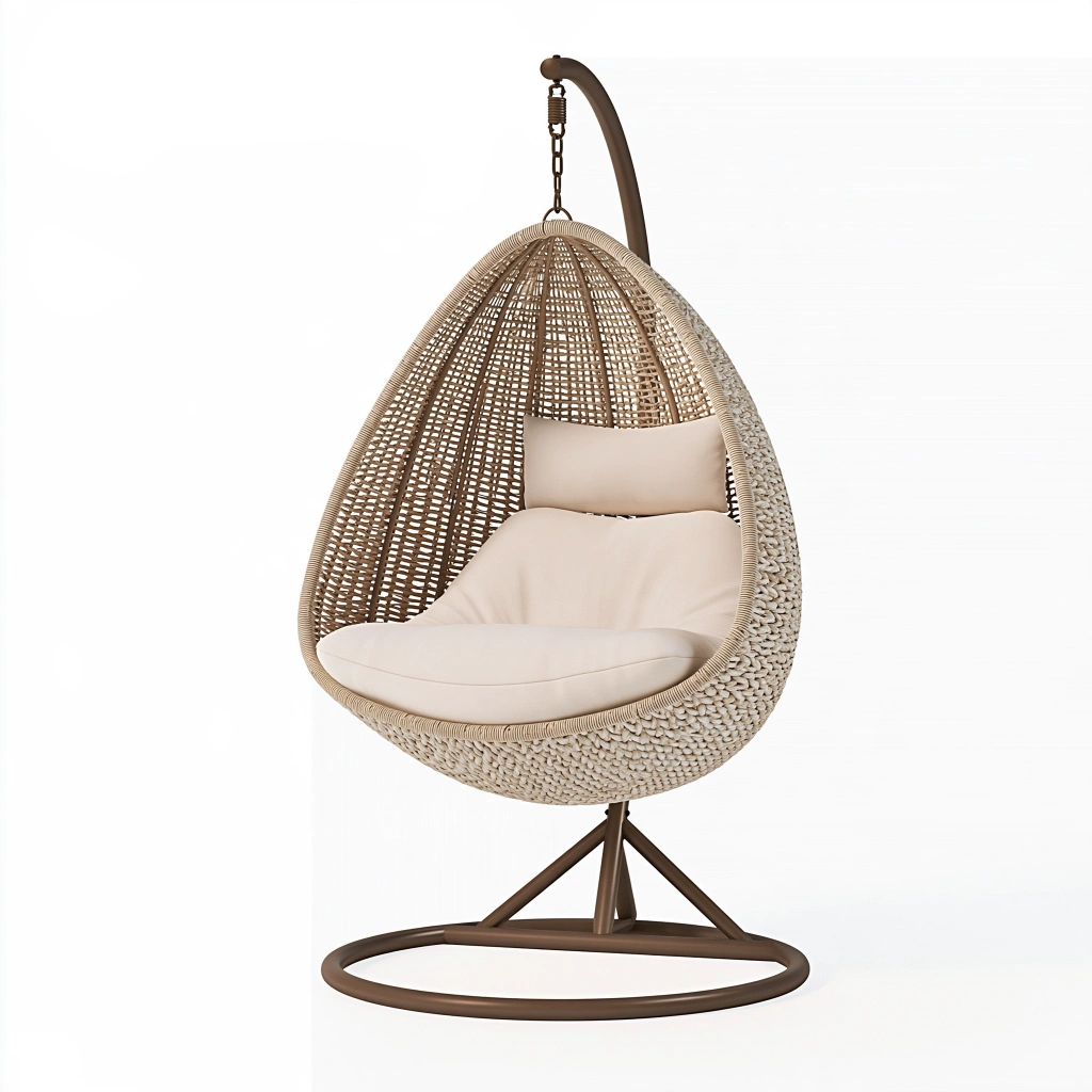 Hängesessel 105 x 105 x 195 cm Polyrattan Beige mit Stahlgestell für Innenbereich