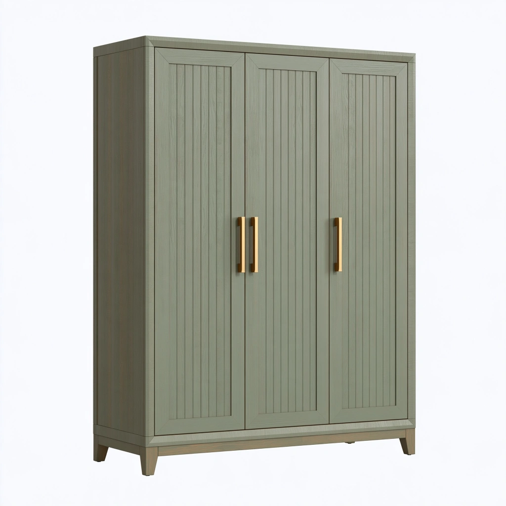 Kleiderschrank 120 x 55 x 190 cm Salbeigrün Holzwerkstoff mit 3 Türen und Lamellenfront