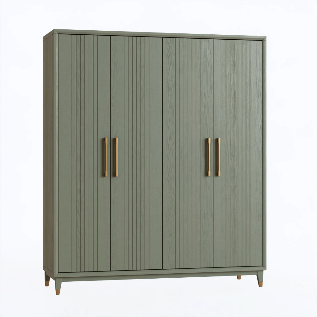 Kleiderschrank 160 x 50 x 200 cm Holzwerkstoff Grün mit 4 Türen und Rillenstruktur