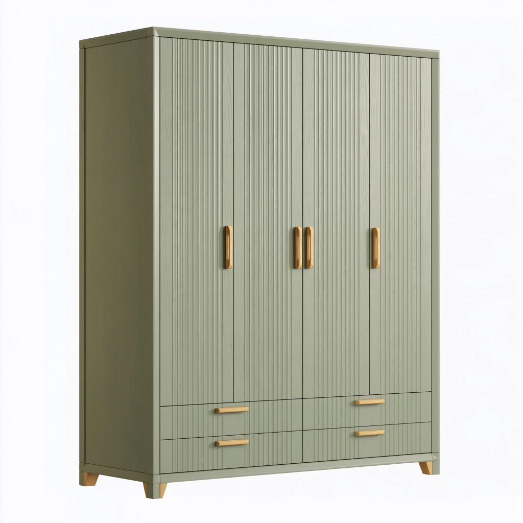 Kleiderschrank 180 x 60 x 200 cm aus Holzwerkstoff Salbeigrün mit geriffelter Front