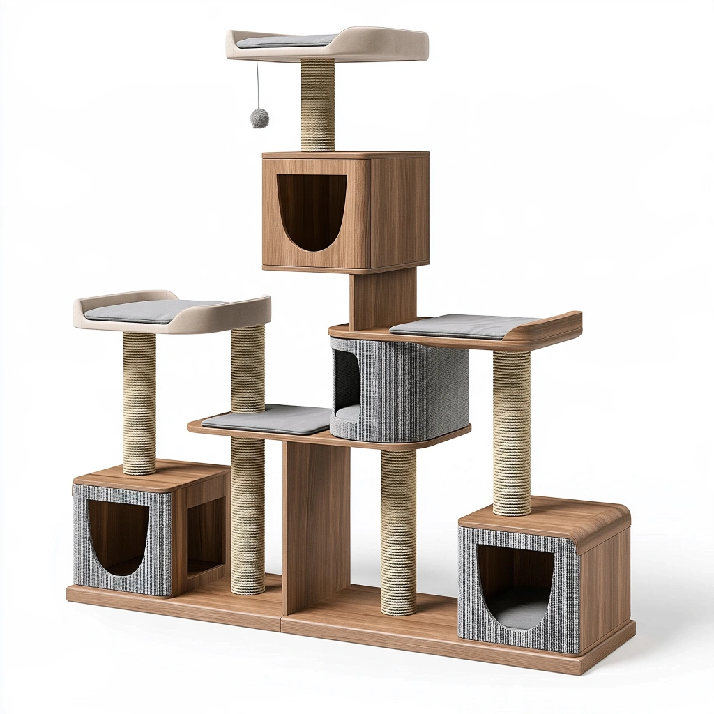 Kratzbaum 170 x 60 x 180 cm Holz Sisal Braun Beige mit Liegeflächen und Katzenhöhlen